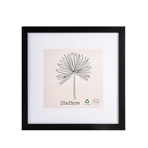 LYYYYX Cornice portafoto 25 x 25 cm, con passepartout, colore nero, con vetro acrilico da appendere verticalmente o orizzontalmente, per foto, poster, puzzle