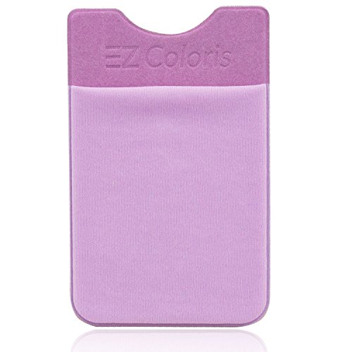 Card Holder EZColoris Cell Phone Credit Card Holder Flexible Lycra Pouch 3M Removable Adhesive Sticker on Wallet (Purple)