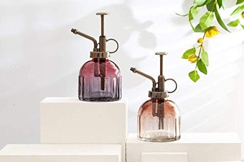 Eidoct Glass Plant Mister Spray Bottle, 6.3" Tall Vintage Plant Spritzer with Bronze Plastic Top Pump, Glass Small Watering Can for Indoor Potted Plant, Outdoor Garden, Plants (Grey Red Gradient)
