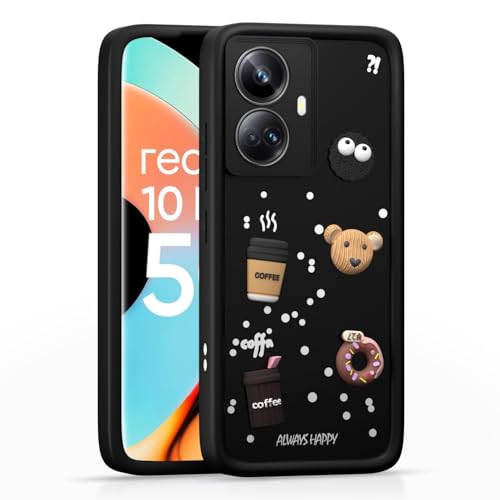 Image of Bintage Back Cover Compatible for Realme RMX3686 / 10 Pro+ 5G | Cute Fun Ball | 3D Taddy Smiley Coffee | Milk Case | Full Body Protection - Black