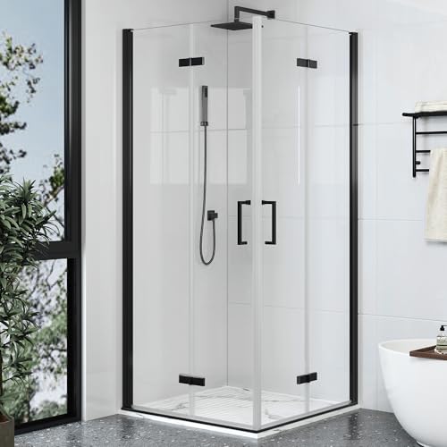 Findepot Corner Shower Enclosure Kit 36\" D Ã—36\" W Ã— 72\" H, Double Sliding Corner Shower Door Stall with 1/4\" Clear Corner Shower Glass Door, Tempered Frameless Glass, Matte Black, Base Not Included