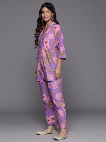 Image of Varanga Women Lavender Floral Printed Cotton Co-Ords