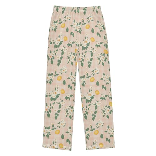 Pajama Bottoms, Pajamas Long Pant Lemon Flowers Tartan Lounge Wear Casual Sleep Pants Soft Pjs Sleepwear