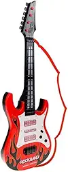 Guitarra Infantil com Luzes e Sons, 52cm, Cores Variadas Azul Rosa Vermelho, Brinquedo Musical para Crianças, Modelo Rock (Vermelho)