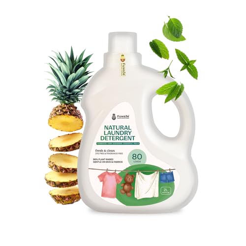 Fuwa3e All Free And Clear Laundry Detergent, Natural Pineapple Enzyme - 67.6oz 80 Loads - Non Toxic, Eco Friendly, Plant Based for Sensitive Skin, Baby Laundry Liquid, Handwash, HE Compatible