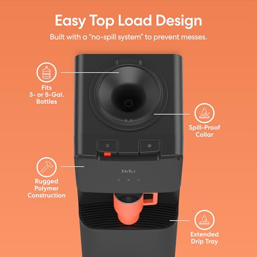 Image of Brio 130 Series Top-Load Water Cooler Dispenser for 3- and 5-Gallon Bottles, Hot & Cold, Spill-Free Loading, Child Safety Lock, Energy Star 3.0, Black