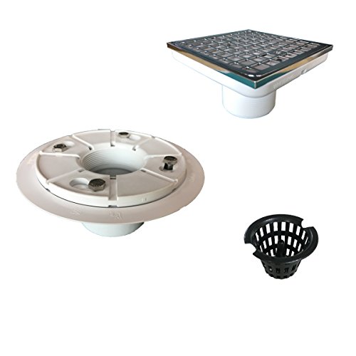 Uni-Green 4-1/2\" Shower Drain Square and Adjustable Height Chrome Plated PVC Material White Color