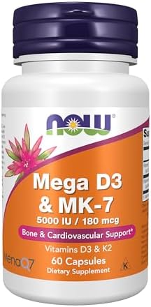 NOW Foods Supplements, Mega D-3 & MK-7 with Vitamins D-3 & K-2, 5...