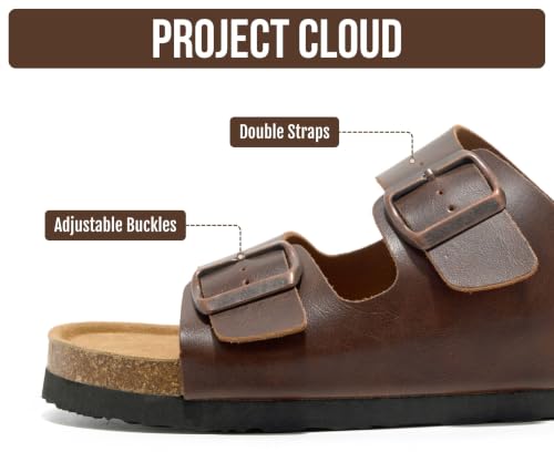 Image of Project Cloud Mens Sandals, 100% Genuine Leather Mens Slides (Heritage) | Memory Foam Insole & Cork Footbed Slides for Men Footwear Non Slip Summer Sandals for Men & Lightweight Sandals Men