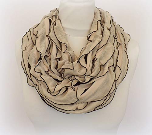 Womens Cream and Black Stripes Ruffled Scarf3
