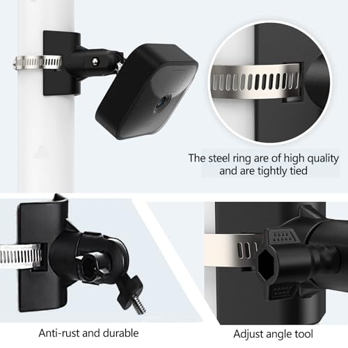 360° Adjustable Blink Wall Mount Bracket Compatible Blink Outdoor Camera 4/Blink 3rd Gen/Blink XT/XT2 Camera,Drain/Steel Pipe Home Security System Mounting Bracket,With 4 adjustable clamping rings - Image 4