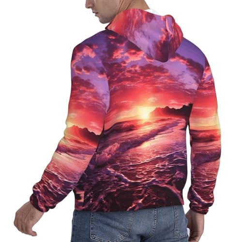 Men's Fleece Pullover Hoodie Long Sleeve Hooded Beach Sunset Sweatshirt Casual Shirts With Pockets 4X-Large Black4