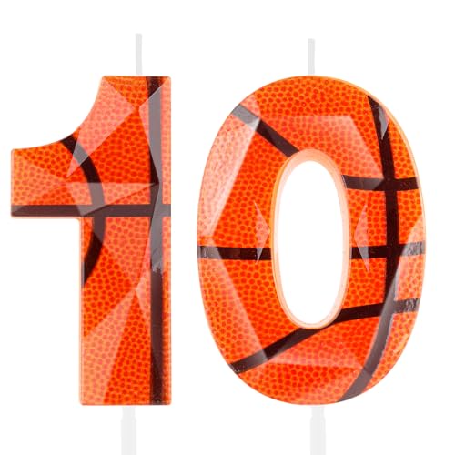 Velaz 3D de baloncesto número 10, naranja, cera de, diseño diamante 3D, pastel temático baloncesto