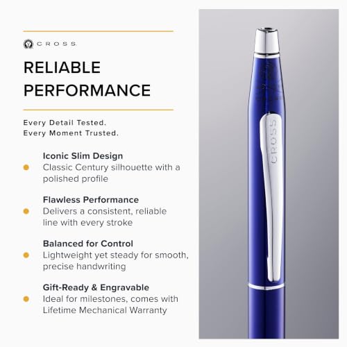 Image of Cross Classic Century Translucent Blue Lacquer Ballpoint Pen, Black Ink | Refillable Ballpoint Pen for Effortless Writing, Durable Construction, Premier Distinctive Look, Gift-Ready, Medium Point