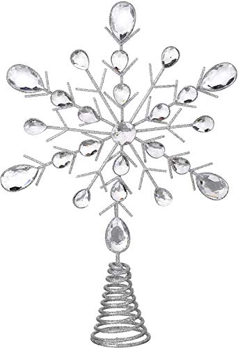 Estrella para árbol de Navidad, plateada y con purpurina, con cristales, de 32 cm Cover