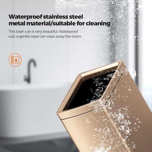Image of 4.7 Gallon /18L Brushed Gold Bathroom Trash Can, Open Top Slim Dual Wastebaskte Simple Human Stainless Steel Garbage Can for Commercial Home Kitchen Office (18L Champagne Gold)