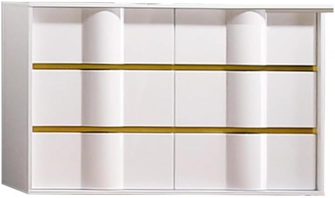 Modern Glam White Lacquer Wood 6-Piece Eastern King Bedroom Furniture Set with Gold Trim, LED Lightings Bed Set