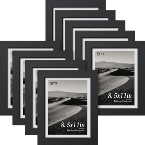 Image of VCK 8.5x11 Picture Frame Set of 9, Black Wood 8.5 x 11 Photo Frames for Wall Mounting Horizontally & Vertically