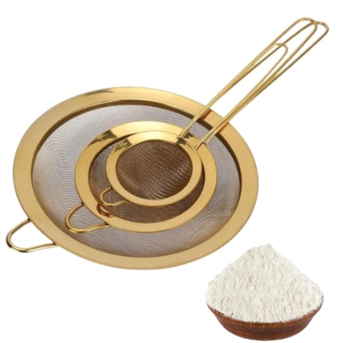 Fine Mesh Sieve Set of 3, Stainless Steel Mesh Strainer Sieves and Strainers Tea Strainer Fine for Baking Flour Colander with Handle for Kitchen