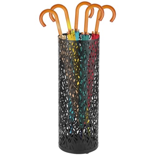 Bpyhebe Metal Umbrella Stand for Hallway 15×15×42cm Waterproof Free Standing Umbrella Holder Round Umbrella Bucket for Home Office Apartment Store as Walking Stick Holder(black)