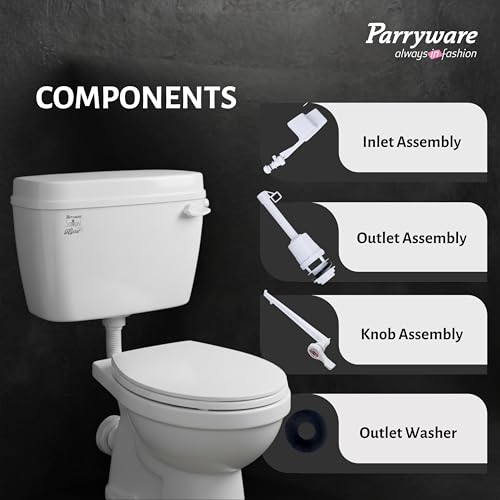 Image of Parryware Slimline UTSAV Single Flush Polymer Cistern for Toilet | Polypropylene White Flush Tank | with Complete Flushing Set | E83751C