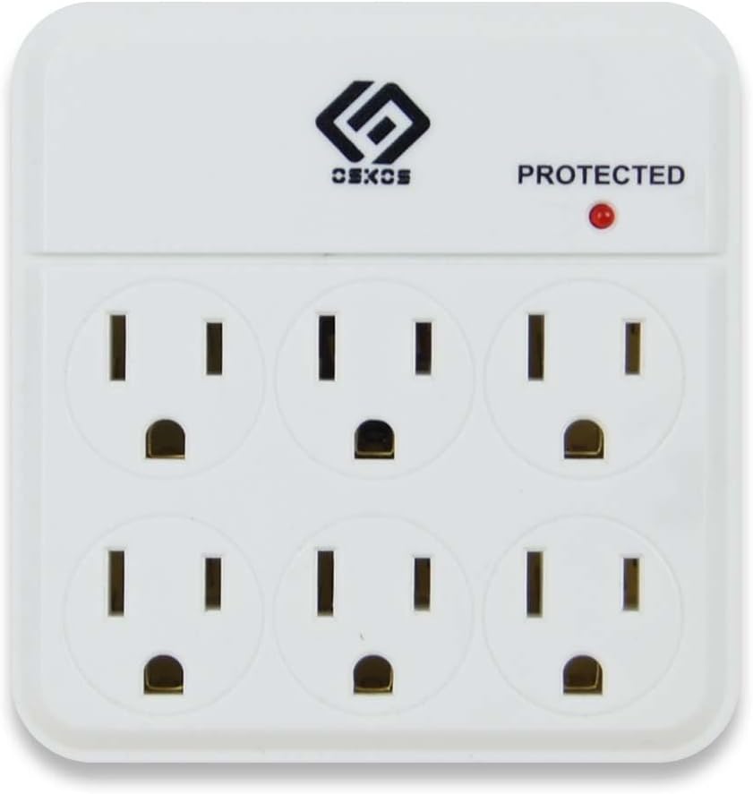 OSKOS 6 Outlet Triple Extender, Wall Surge Protector, 500 Joules, 3 Prong Grounded Wall Tap, Multiple Outlet Adapter Plug for Travel Home Hotel office, UL Listed