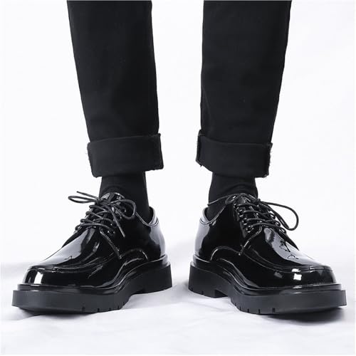 Mens Patent Leather Dress Shoes Black Glossy Oxford Shoes Casual Round Toe Shoes British Style Youth Fashion Shoes for Suit Trendy Business Formal Shoes Men(Four Seasons,8)2
