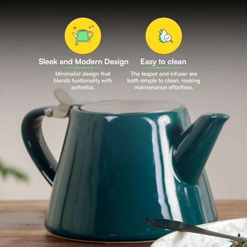 Image of Muse Teapot with Infuser | Ceramic Made with Stainless Steel Infuser | with Sleek and Modern Design Easy to Brew and Clean (Aqua Blue)