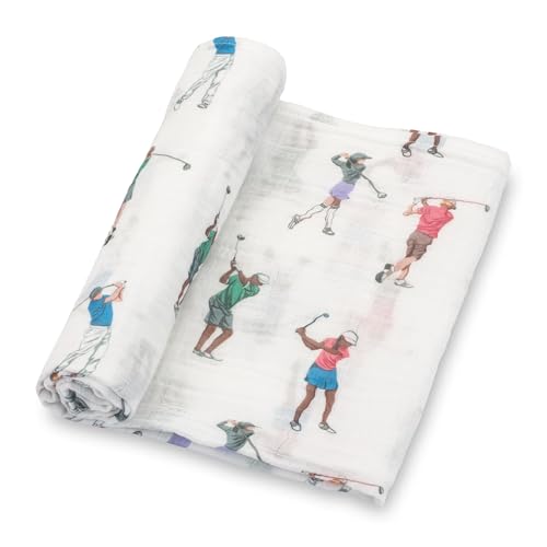 Image of LollyBanks Swaddle Blanket, 100% Cotton Muslin Swaddle Blankets, Neutral Swaddle Blanket 47 x 47 Inches, Baby Blanket for Boys and Girls, Baby Essentials, Registry (Golf Posture Print)