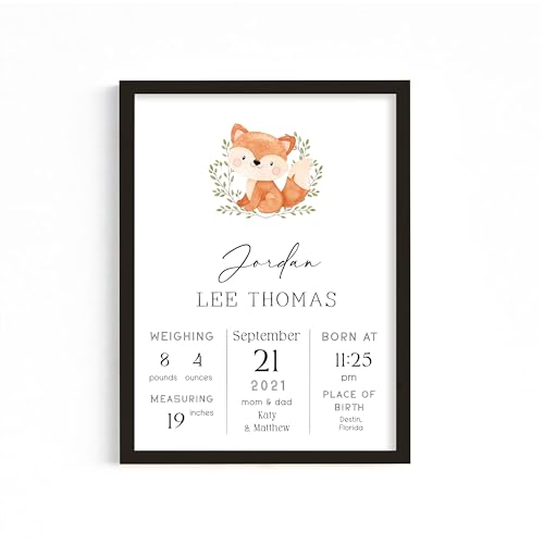 Personalized Animals Baby Birth Stats Sign, Announcement Poster, Custom Animals