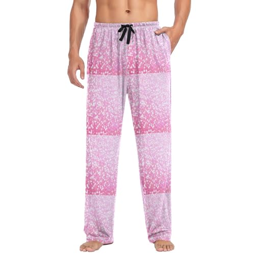 Pink Sparkling Glitter Printing Men's Pajama Pants Soft Lounge Lightweight with Drawstring and Pockets3