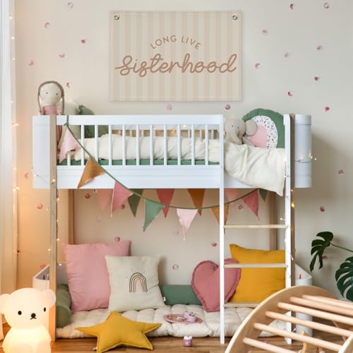 Image of Girls Room Decor Long Live Sisterhood Linen Hanging Banner Flag Pink Stripes Banner for Toddler Playroom Wall Decor for Kids Bedroom Dorm Toddler Decorations Trendy Room 30x20,girlroom