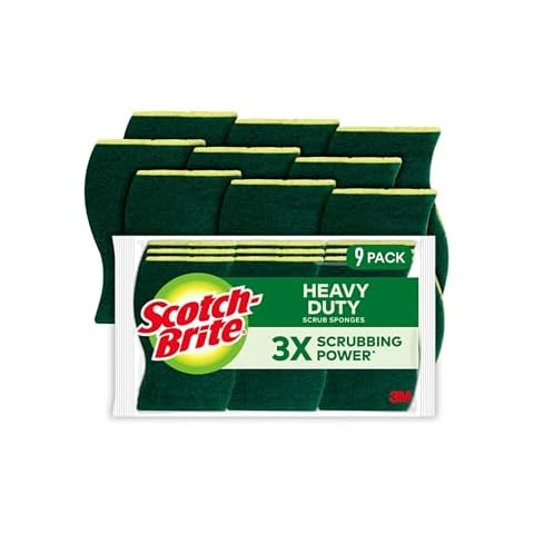 Scotch-Brite Heavy Duty Scrub Sponges, Sponges for Cleaning Kitchen and Household, Heavy Duty Sponges Safe for Non-Coated Cookware, 9 Scrubbing Sponges Cover
