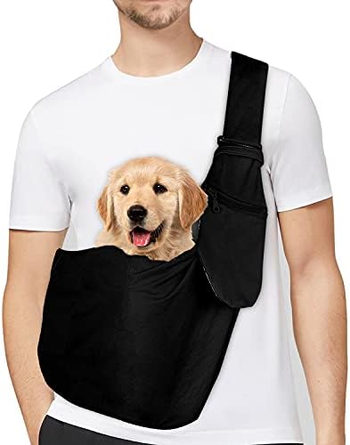 PETLOFT Reversible Dog Cat Sling Carrier, Small Dog Carrier, Adjustable Dog Sling with Fine Pocket, Hands Free Cross Body Carrier with Collar Hook for Dog/Cat/Bunny up to 4.99 KG
