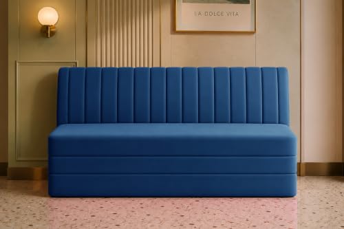 Image of Los Angeles Modern Velvet 3-Seater Sofa Cum Bed, Multipurpose Convertible Sleeper Couch Sofa for Living Room, Bedroom & Office- Blue Color