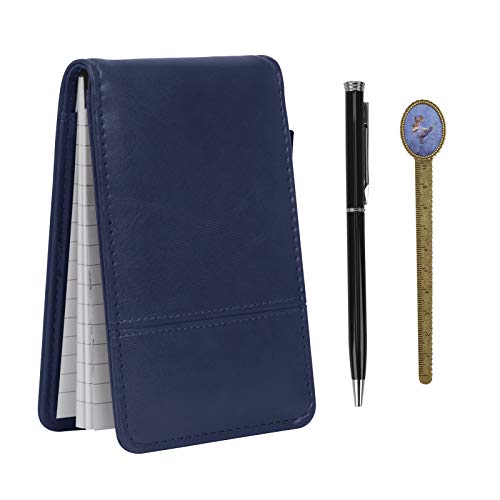 PU Leather A7 Business Notepad with Calculator, Small Pocket Jotter Memo Steno Notebook with Rollerball Point Pen,Wide Lined 30 Pages to Do List Pads, Personal Daily Weekly Planner