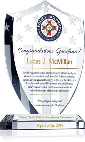 Personalized Crystal Shield Police Academy Graduation Gift Plaque for Him or for Her, Customized with Graduate s Name, Unique Law Enforcement Graduation Gift for Son, Daughter, Husband (M - 7.5 )