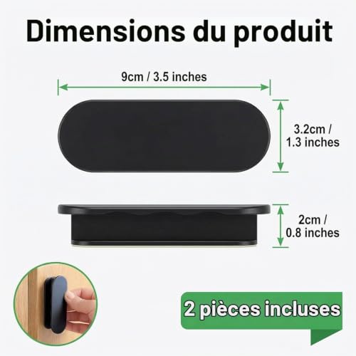 hankousi Lot de 2 poignées de porte de balcon à coller sans vis - Adhésif sans vis pour portes en verre, armoires et fenêtres - Noir – vue 2