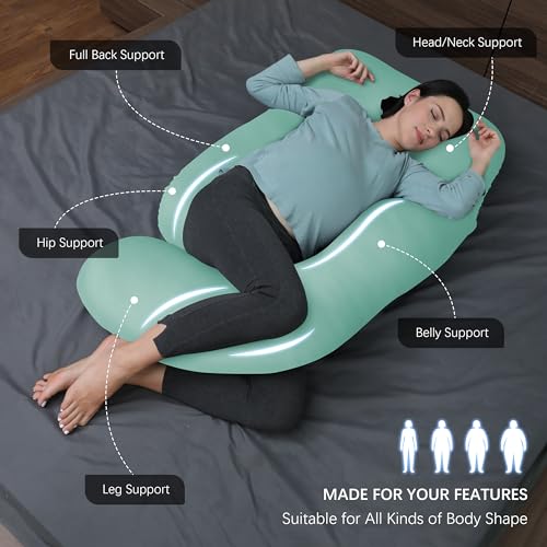 Image of MOON PARK Pregnancy Pillows for Sleeping - U Shaped Full Body Maternity Pillow with Removable Cover - Support for Back, Legs, Belly, Hips - 57 Inch - Turqouise - Cooling Cover