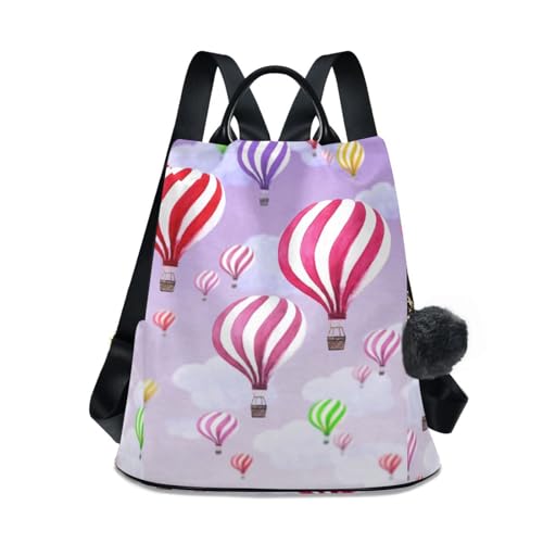 Mnsruu Anti Theft Women Ladies Backpack,Stylish Backpack Purse for Work,Travel,School,Hot Air Balloons with Clouds on Sky Rucksack Lightweight and Practical Shoulder Strap Bag