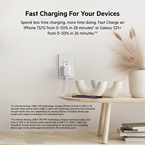 Belkin 20-Watt Usb-C Wall Charger, Power Delivery Usb-C Charger, Pps Fast Charging For Apple Iphone 14, 14 Pro, 14 Pro Max, 13, 13 Pro, Galaxy S23 Ultra, Ipad, Airpods & More - White #TOP1
