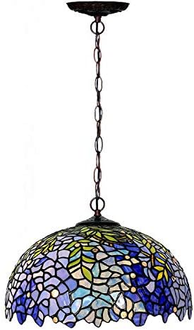 MAGCOLOR Chandeliers, Tiffany Style Stained Glass Purple Wisteria Hanging Lamp with Handmade Lampshade, Suitable for Decorating Room (16in)