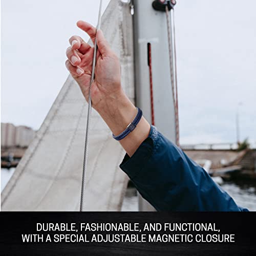 Link Up Men's Genuine Double Wrap Leather Woven Braided Bracelet- Nautical Anchor Detail Accent - Men’s Light-Weight Fashion Accessory With Secure Adjustable 3-Piece Steel Magnetic Closure, Fits 8.5” - 9” Wrists - Great Gift For Men #TOP2