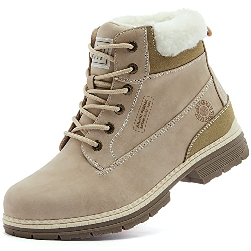 ANJOUFEMME Womens Hiking Snow Winter Boots - Waterproof Work Ankle Boots for Women Comfortable Warm Fur Boots for Backpacking Cycling FNW19-BEIGE-7