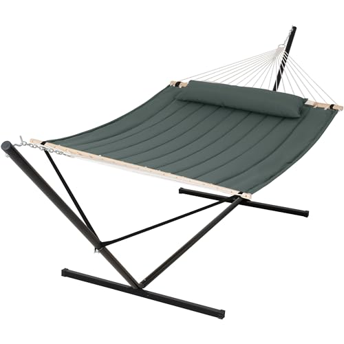 Image of SUNCREAT Standing Hammock with 15 ft Stand, Hammocks for Outside, Gray Green