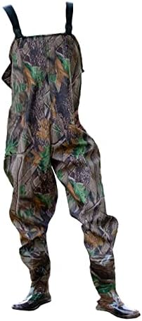 DNA Leisure New Green Camo or Black PVC Flood Fly Carp Coarse Fishing Working Chest Waders with Elastic Quick Release Buckle Straps and Anti-Slip Moulded Boots/Wellies EU 41 42 43 44 45 46 UK 7 8 9 10 11 12