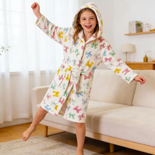 Image of Boys Girls Bathrobes,Toddler Boy Girl Robes,Children's Plush Soft Coral Fleece Hooded Pajamas Sleepwear for Kids