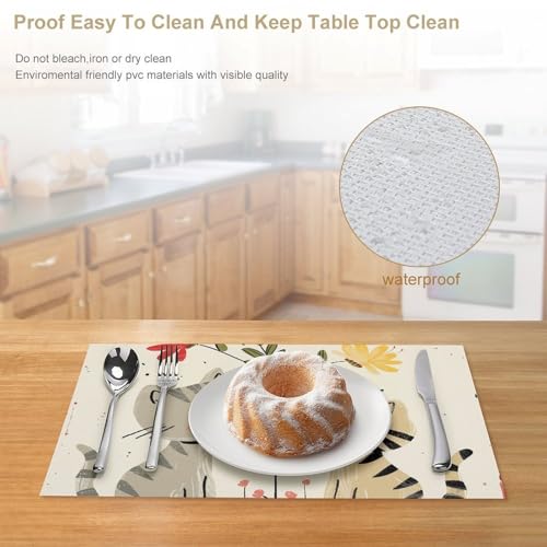 Sets de table anti-tache Draw Two Cats en PVC lavable pour table propre - 5