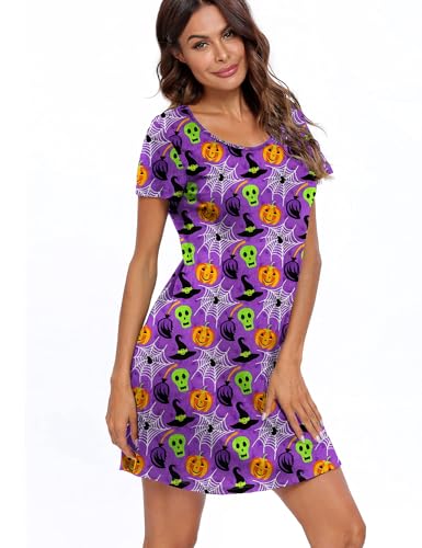 Image of ENJOYNIGHT Womens Cotton Nightgown Short Sleeve Sleepshirt Print Nightshirt