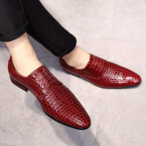 Men's Dress Oxfords, Formal Lace-Up Loafers, Men's Dress Shoes Faux Patent Leather Oxford Dress Shoes Leather with Rubber Sole, Pointed Toe Anti-Skid Fashion Shoes2